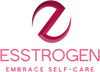 Logo of EssTrogen with a pink 'e' and text on a white background